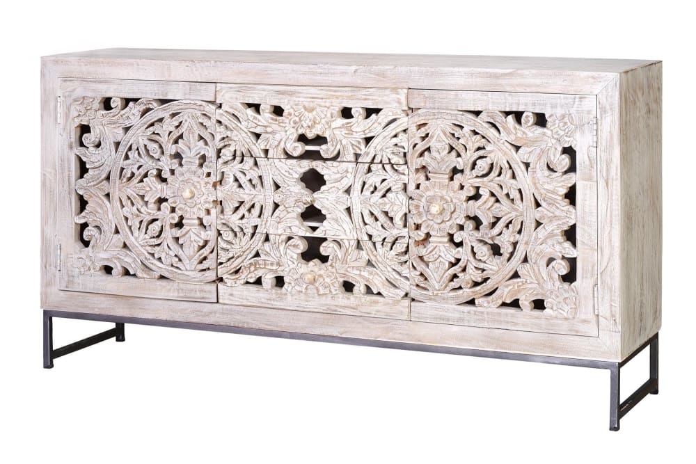 Buffet en manguier et métal blanc vieilli