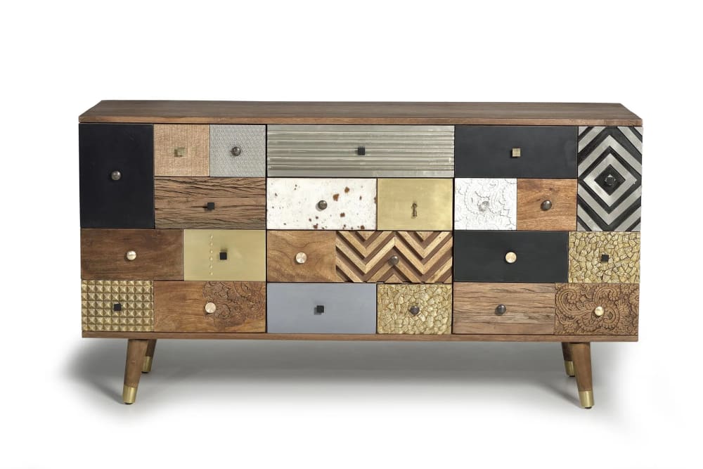 GINER Y COLOMER Sideboard mit 2 Türen und 4 Schubladen aus Mangoholz. Artikelmaße: 80cm Höhe -150cm Länge - 40cm. Artikelgewicht: 68kg. Braun