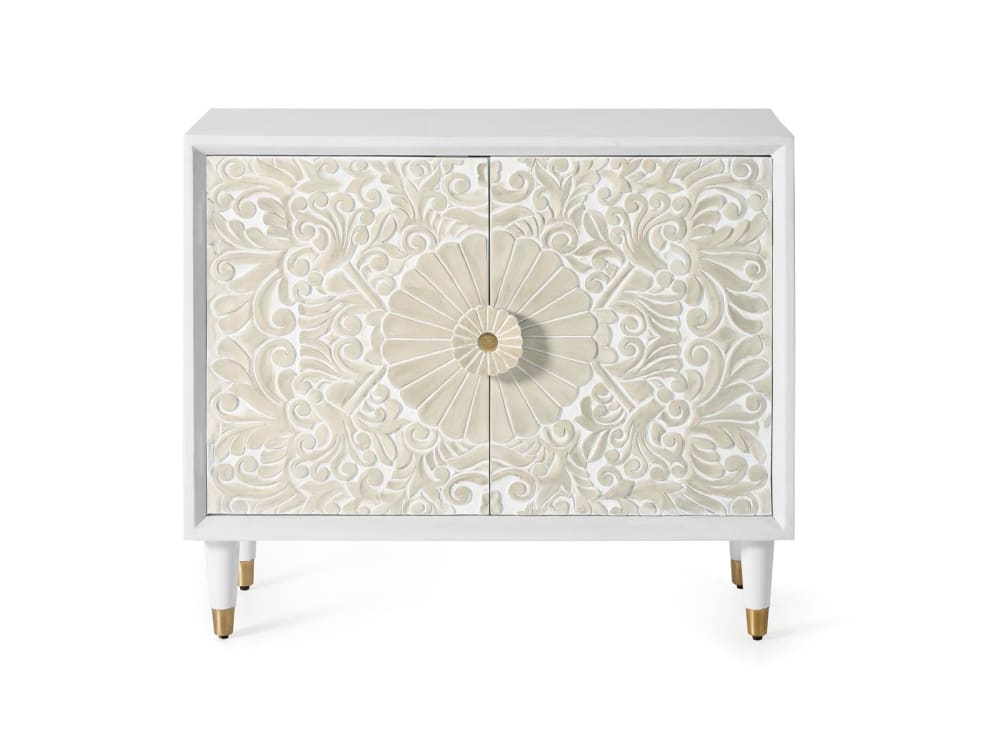 Buffet en bois de manguier blanc et détails dorés