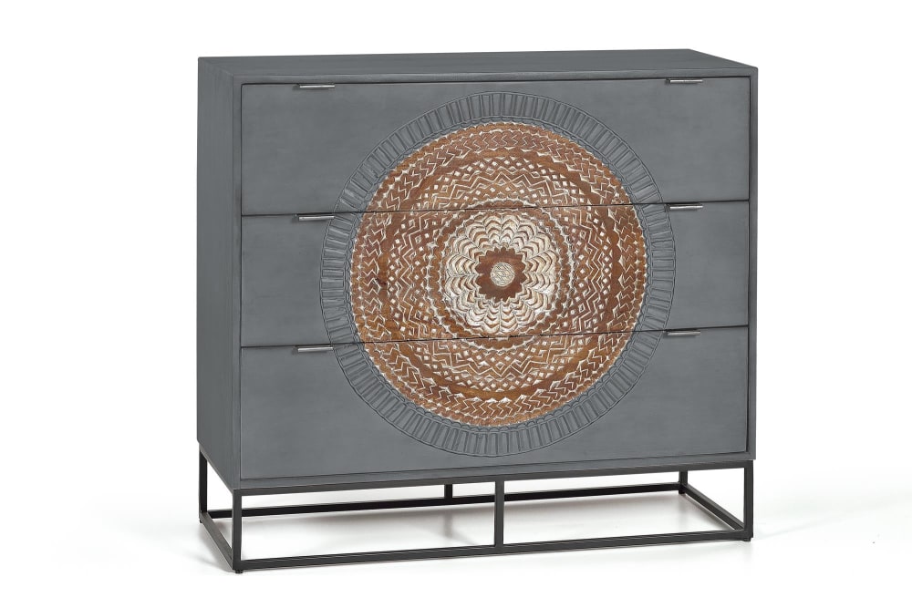 Cómoda madera de mango y patas metal gris y marron