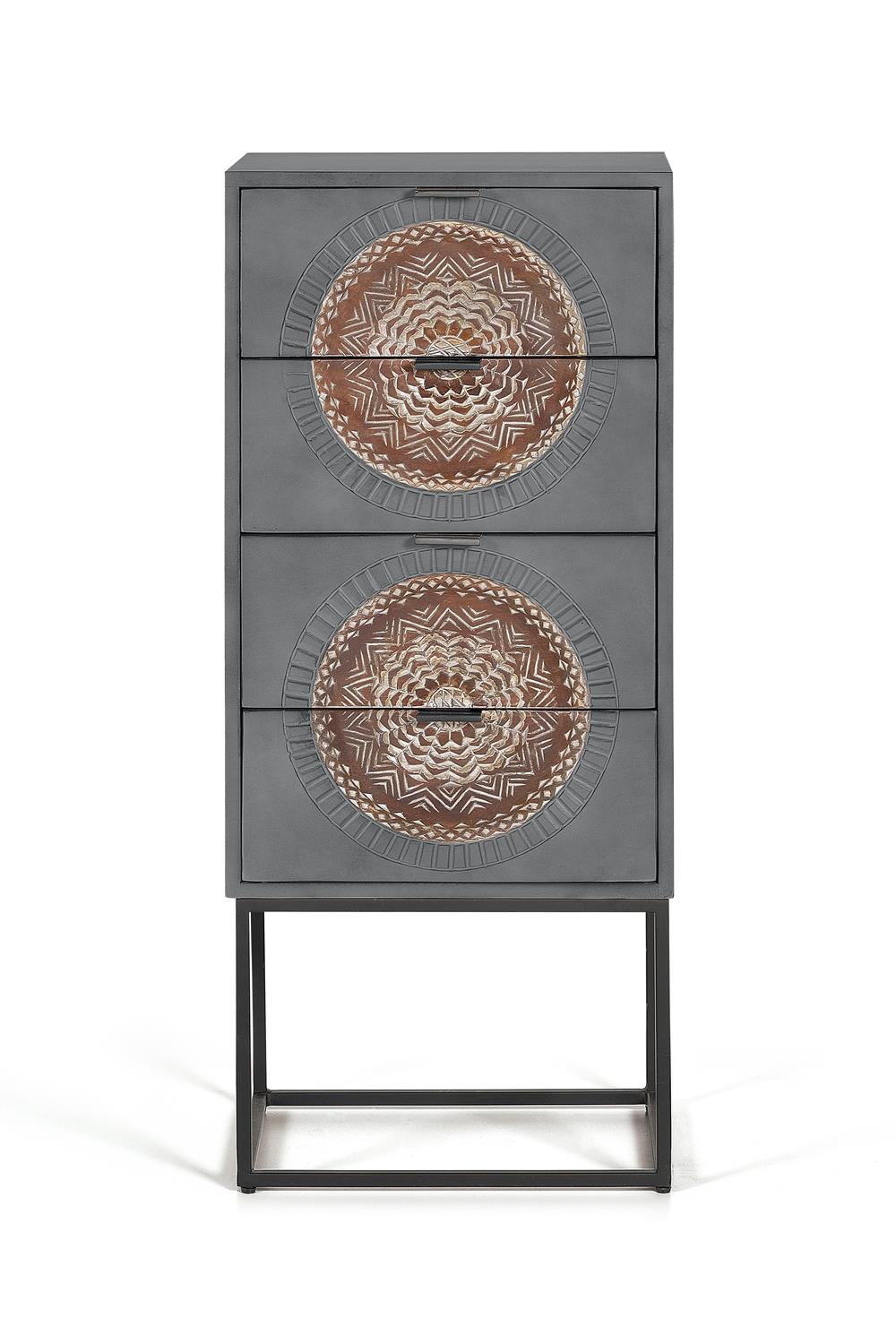Commode en manguier et pieds en métal gris et marron