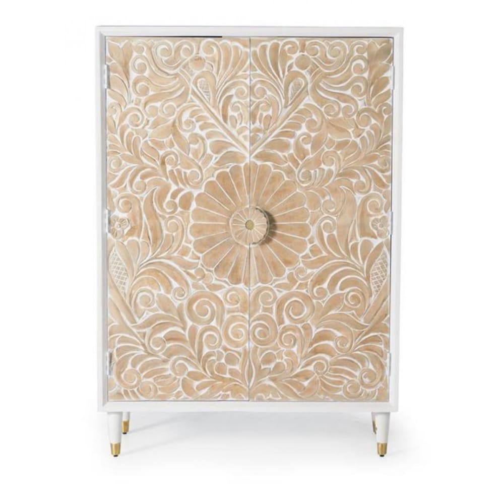 Buffet en bois de manguier blanc et détails dorés