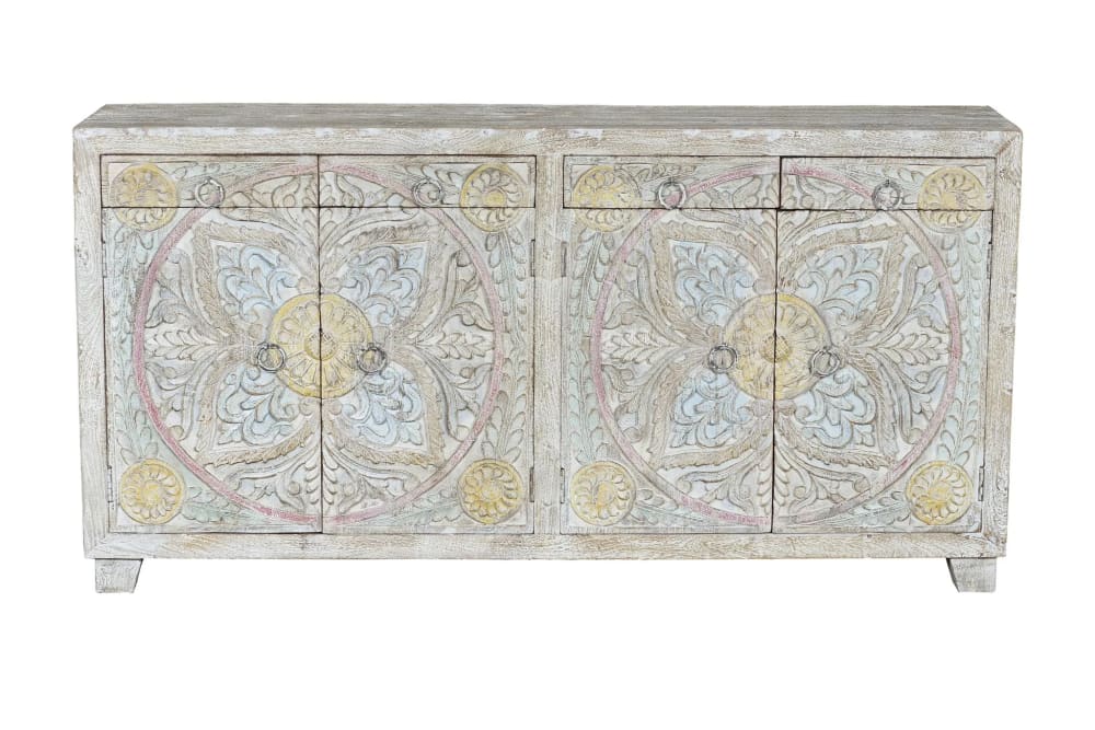 GINER Y COLOMER Sideboard mit 4 Türen und 4 Schubladen aus Mangoholz Artikelmaße: 92cm Höhe -180cm Länge - 40cm. Artikelgewicht: 87kg. Mehrfarbig
