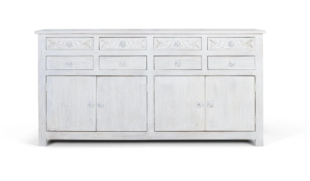 GINER Y COLOMER Sideboard mit 4 Türen und 8 Schubladen aus Griffholz. Artikelmaße: 100 cm Höhe - 200 cm Länge - 200 cm Tiefe. Artikelgewicht: 95KG.