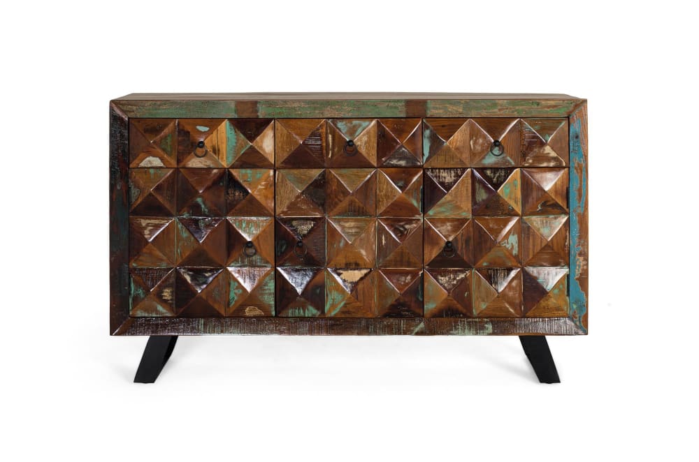 Buffet en bois recyclé multicolore