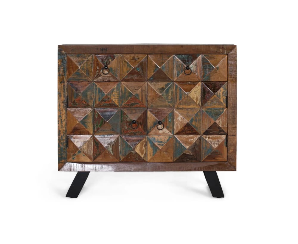 Credenza 4 ante scorrevoli e scaffali interni in rattan e mango - Modello Esotico - Multicolore - LEGNO