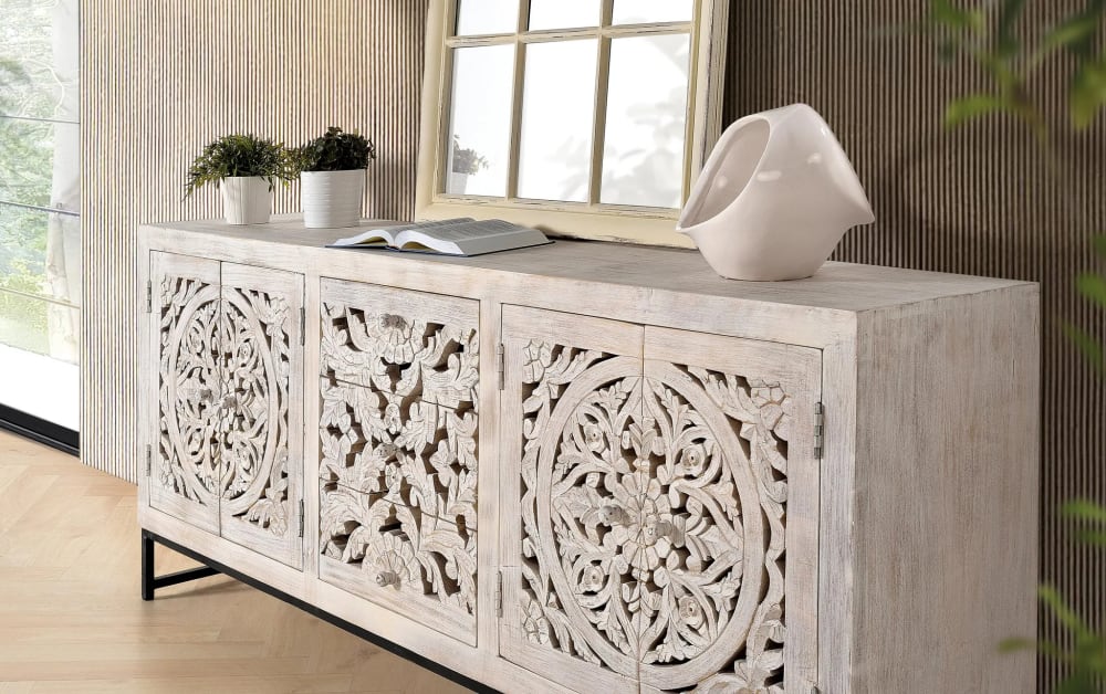 Aparador madera de mango y patas metal blanco envejecido - Maisons du Monde