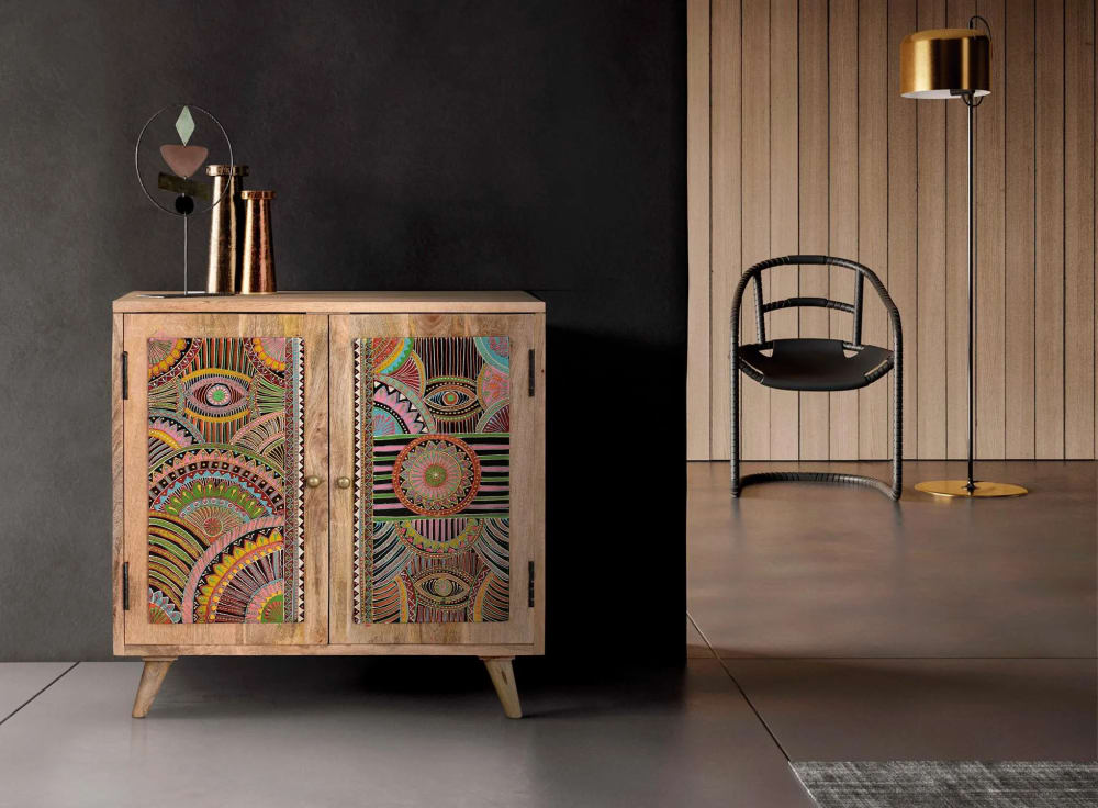 Commode en bois manguier naturel decorée à la main - Maisons du Monde
