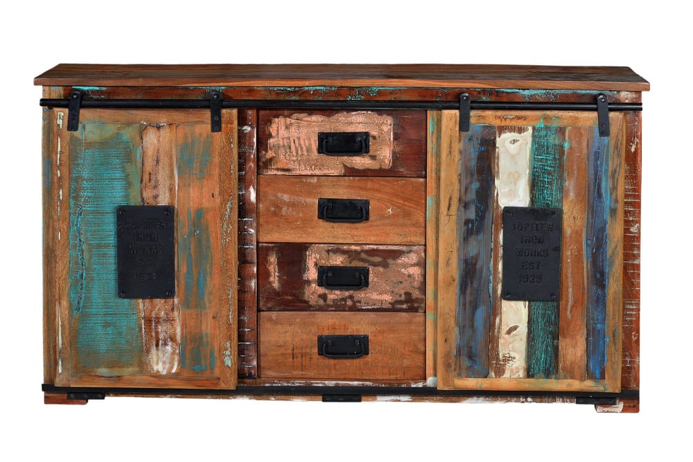 Buffet en bois recyclé multicolore