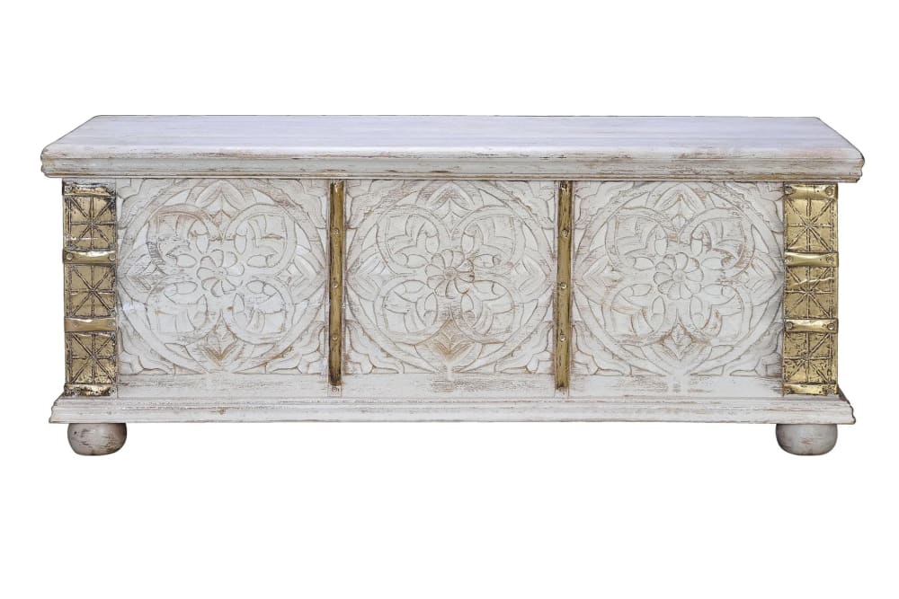 Baúl madera de mango en blanco envejecido