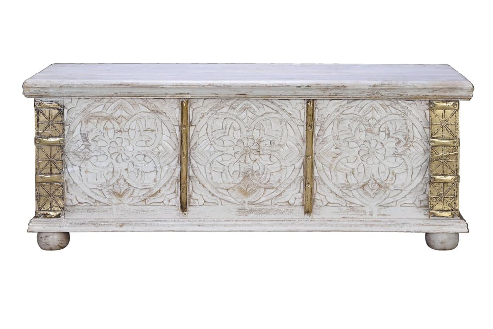 Baúl madera de mango en blanco envejecido - Maisons du Monde