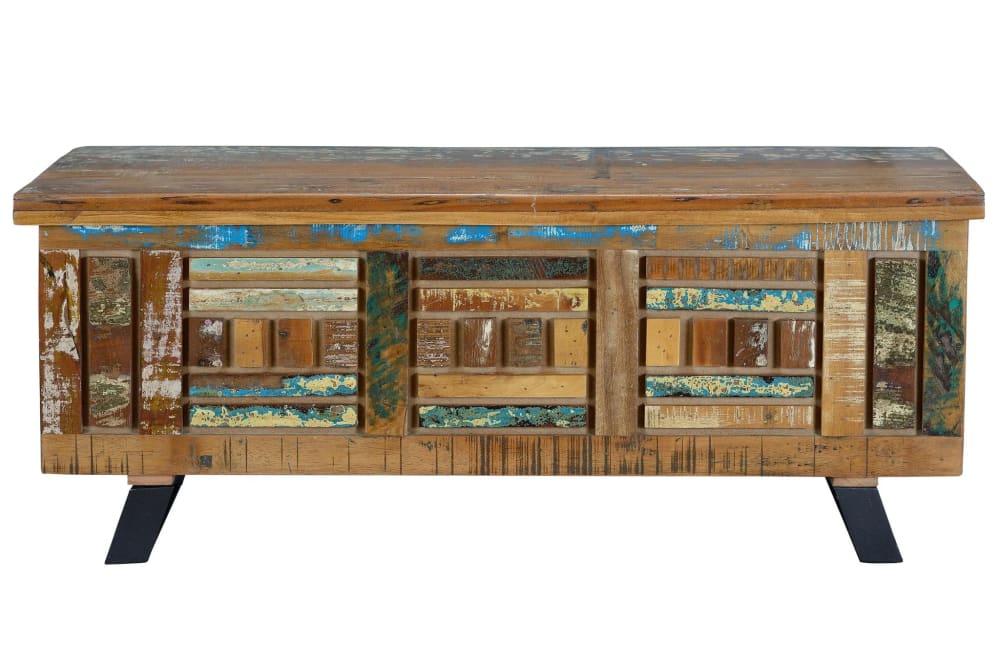 Baúl exclusivo en madera reciclada multicolor