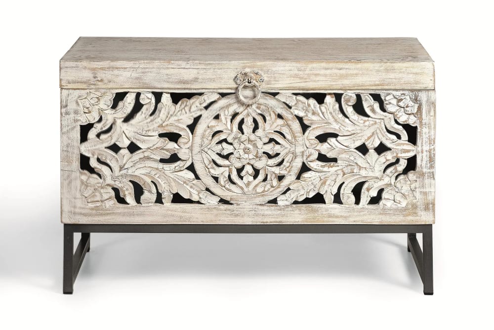 Baúl madera de mango y metal blanco envejecido
