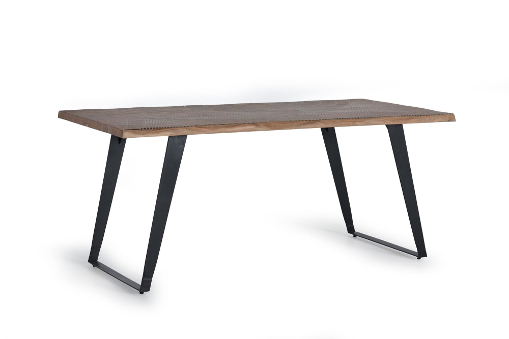 Table à manger en bois d'acacia naturel et pieds en métal