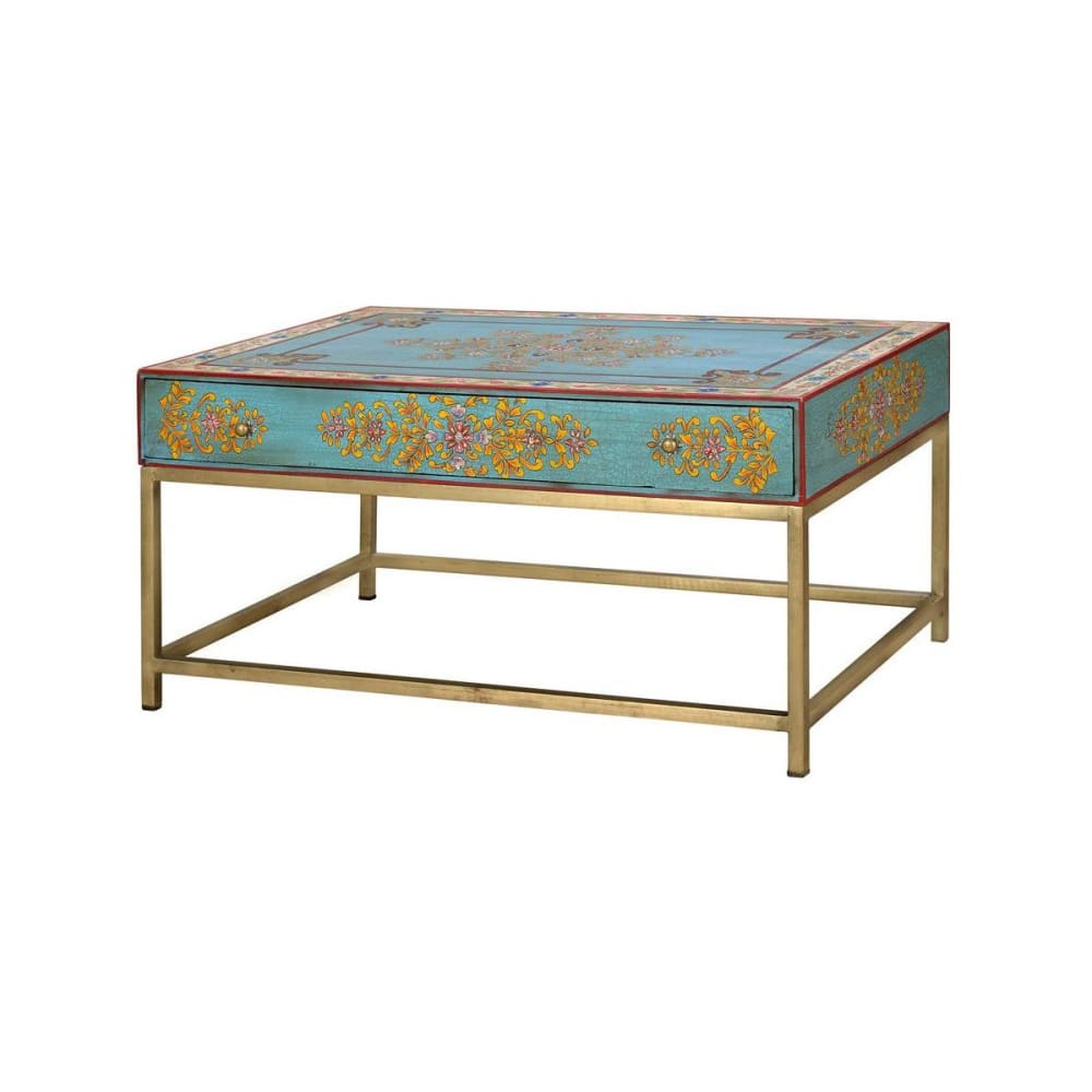 Mesa de café madera de mango y patas de metal dorado y multicolor - Maisons du Monde