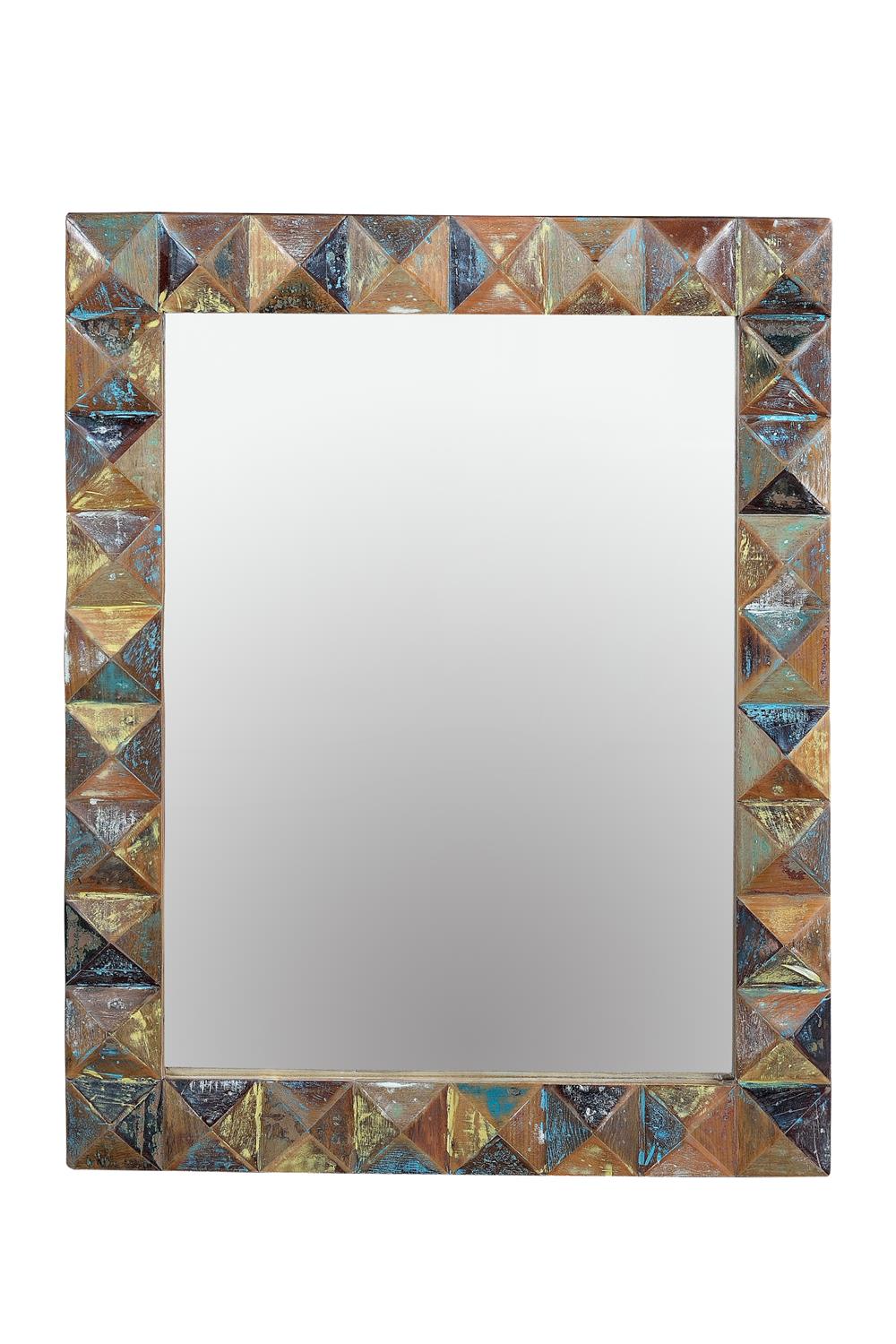 Miroir en bois recyclé multicolore