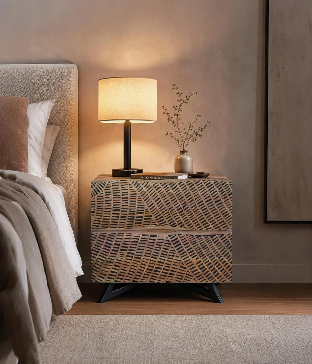 Mesita de noche en madera de acacia y patas de metal - Maisons du Monde