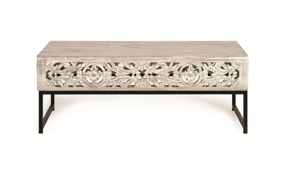 Mesa de café madera de mango y patas de metal color envejecido