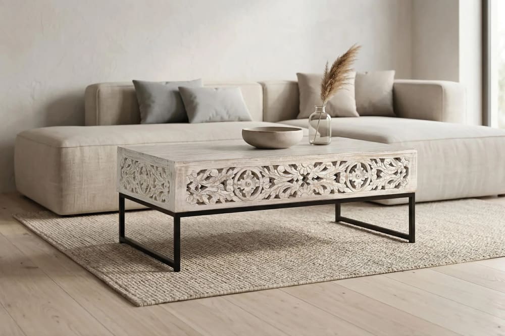 Table basse en manguier et pieds en métal vieilli - Maisons du Monde