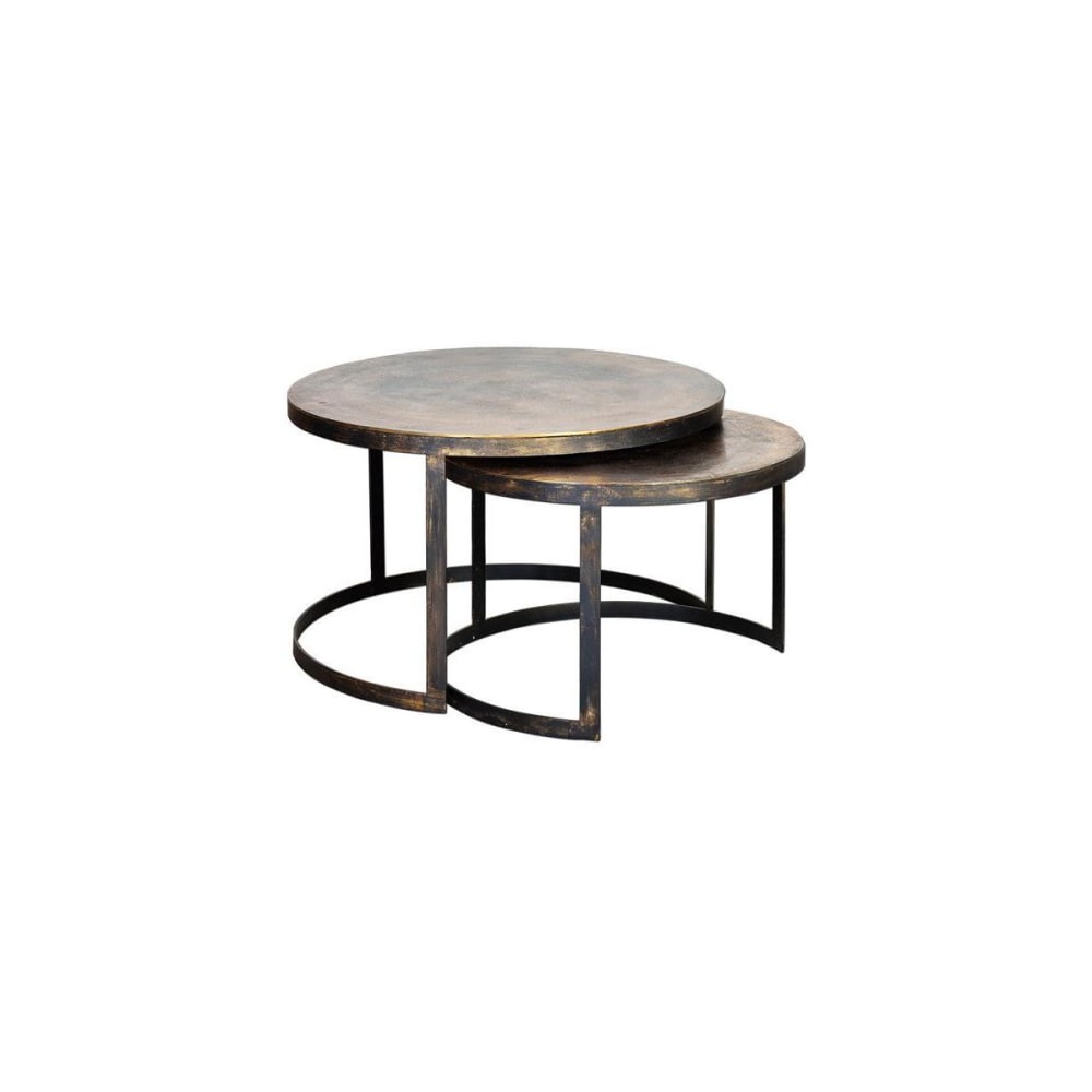 2er Set Couchtisch mit Bronzeplatte und goldfarbenem