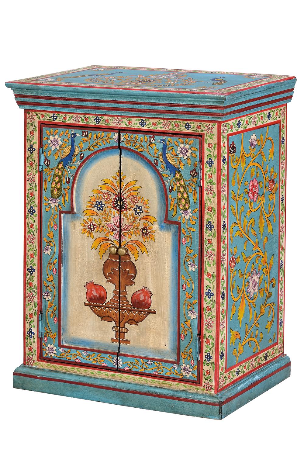 Table de chevet en bois de manguier multicolore