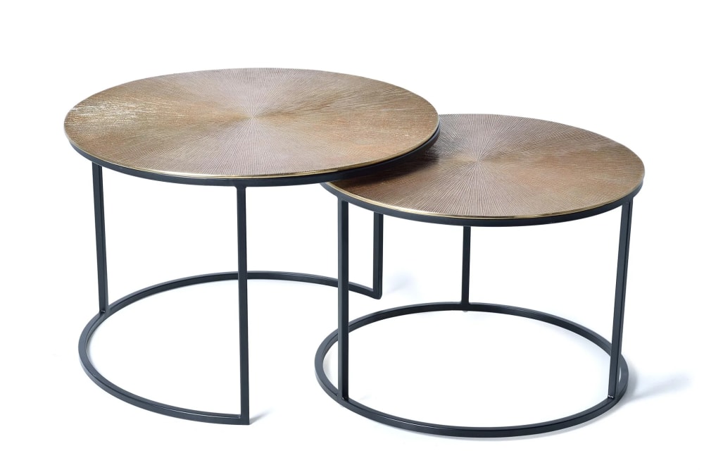 Mesa de café tapa de bronce y patas de metal
