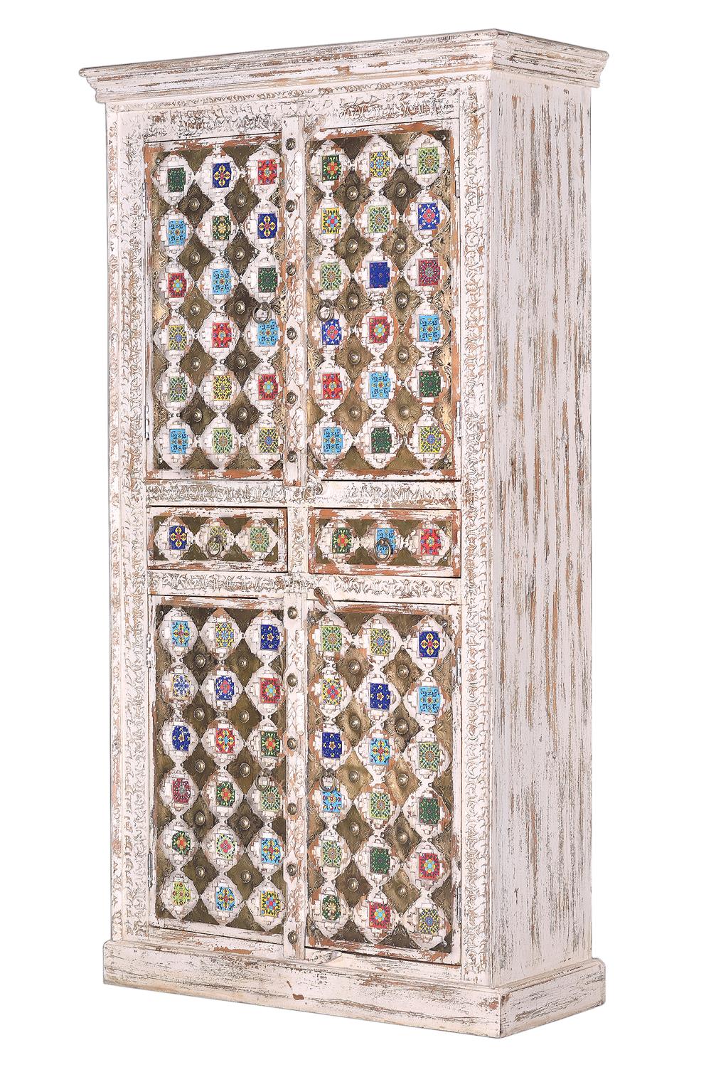 Armoire en bois de manguier détails en céramique et bronze