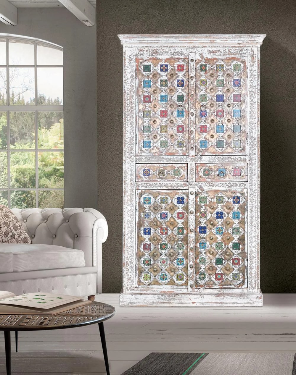 Armoire en bois de manguier détails en céramique et bronze - Maisons du Monde