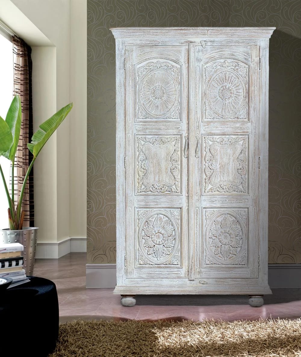 Armario madera de mango blanco envejecido 2 metros - Maisons du Monde