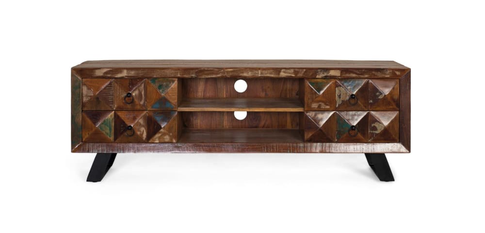 Meuble TV en bois recyclé multicolore