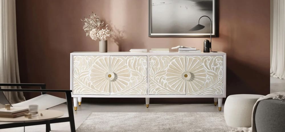 Meuble tv en manguier blanc avec touches dorées - Maisons du Monde