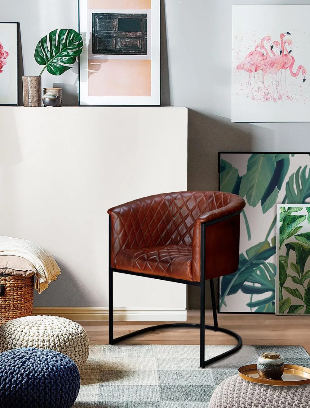 Silla cuero natural con patas de metal color marrón - Maisons du Monde