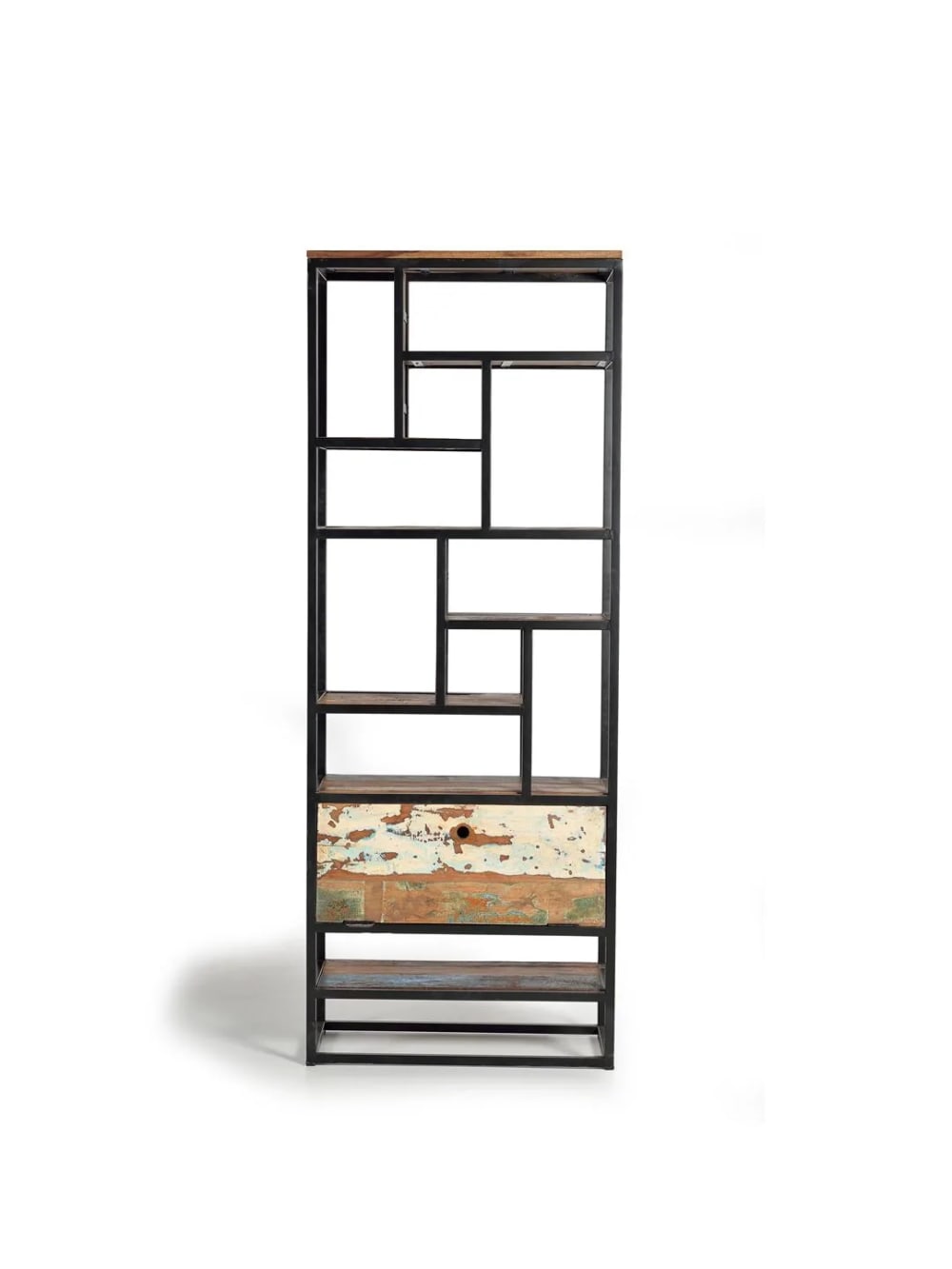 GINER Y COLOMER Bücherregal mit 1 Klapptür aus recyceltem Holz und Metall. Artikelmaße: 212cm Höhe -80cm Länge - 40cm. Artikelgewicht: 72kg.