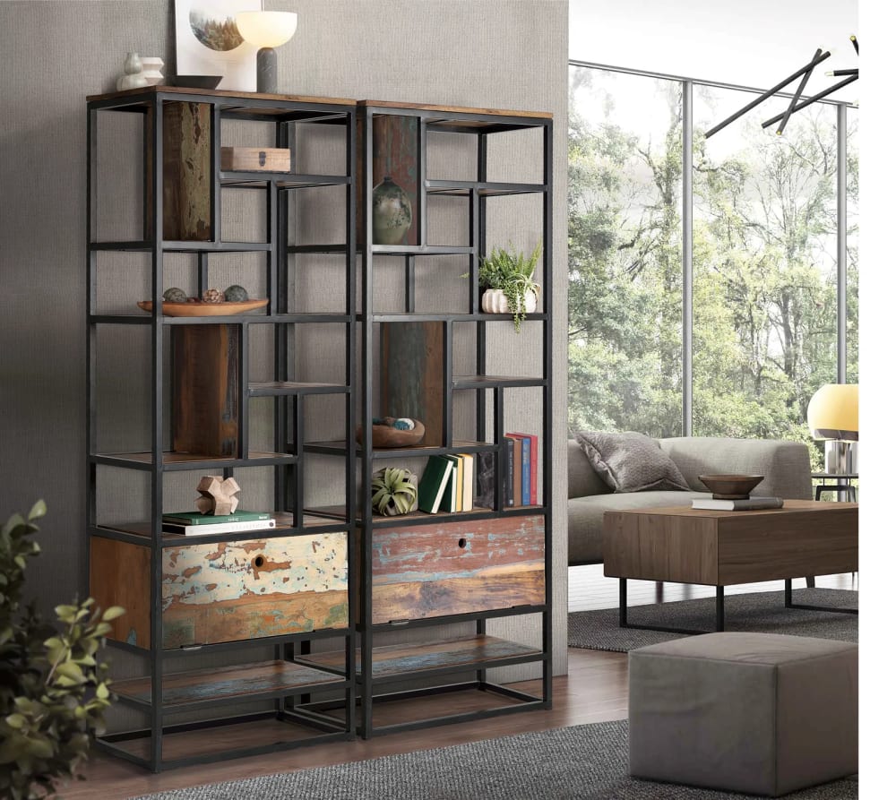 Bücherregal aus Metall und recyceltem Holz - Maisons Du Monde