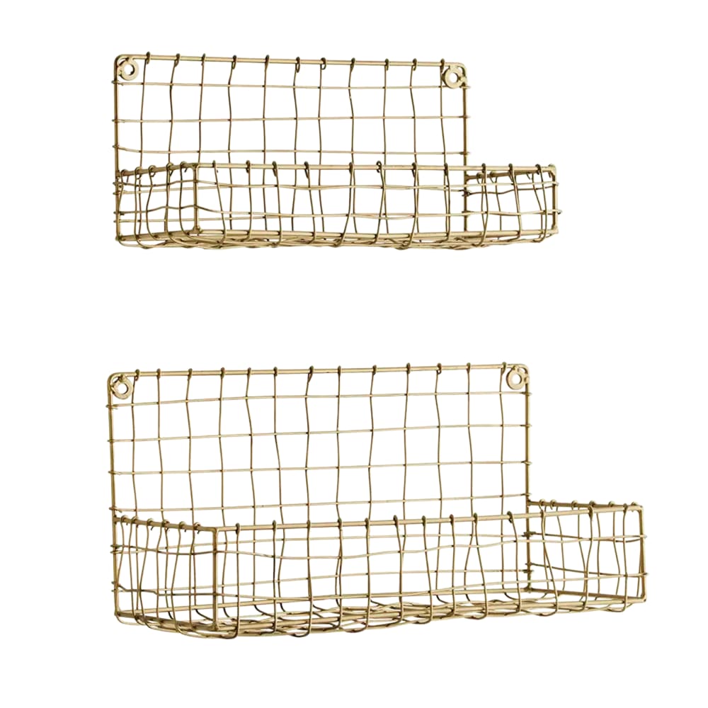 Lot de 2 étagères murales métal filaire madam stoltz doré 30 x 15