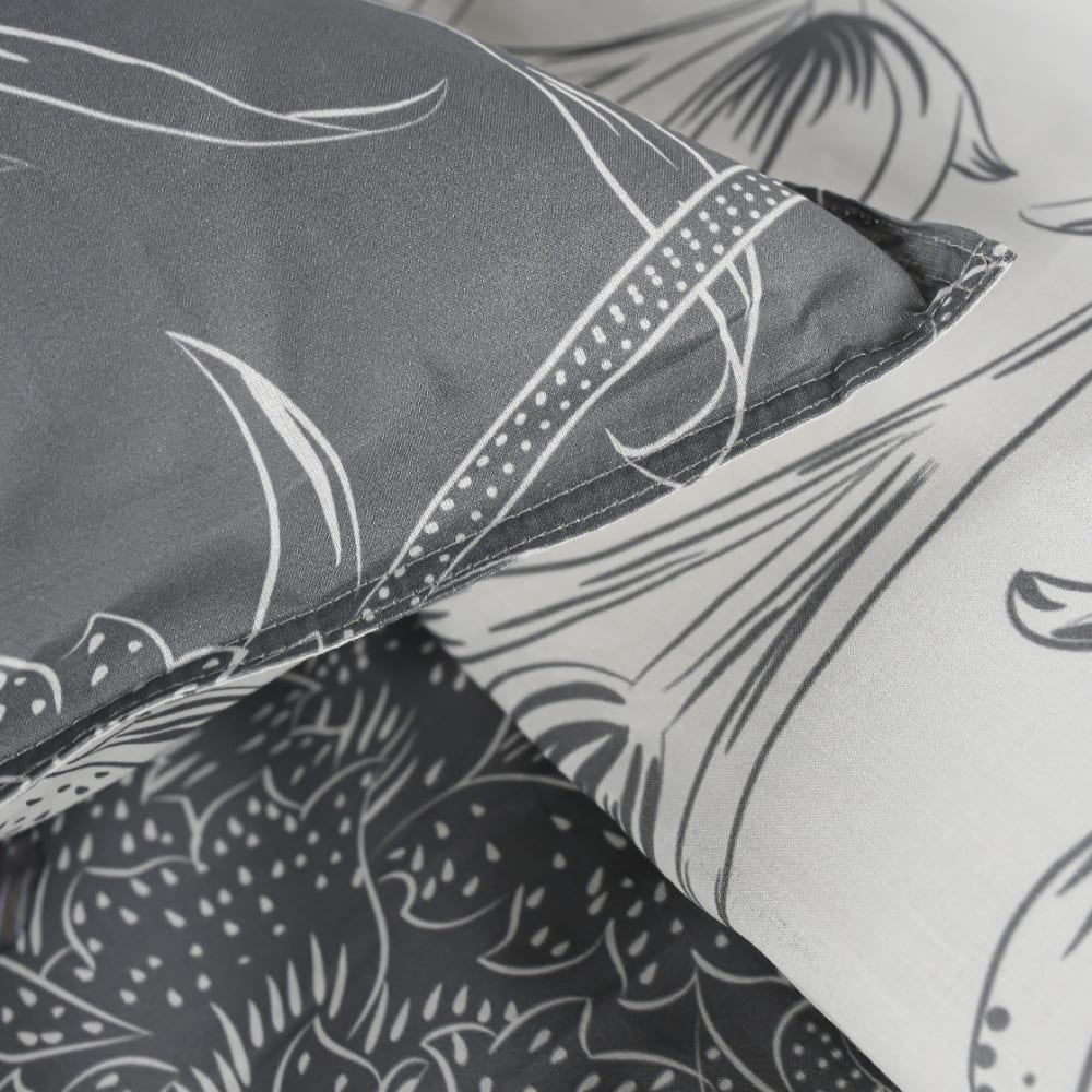 Parure de lit 2 personnes imprimé floral coton 240x260 cm gris - Maisons du Monde