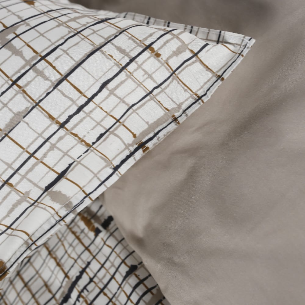 Parure de lit 2 personnes imprimé rayures coton 240x260 cm blanc - Maisons du Monde