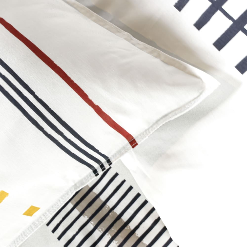 Parure de lit 2 personnes imprimé géométrique coton 220x240 cm blanc - Maisons du Monde