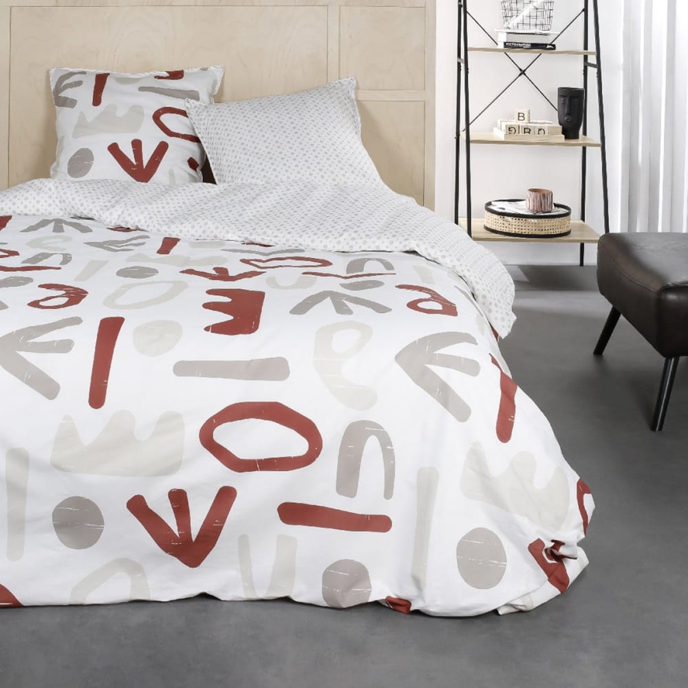 Parure de lit 2 personnes imprimé imprimé coton  220x240 cm Blanc