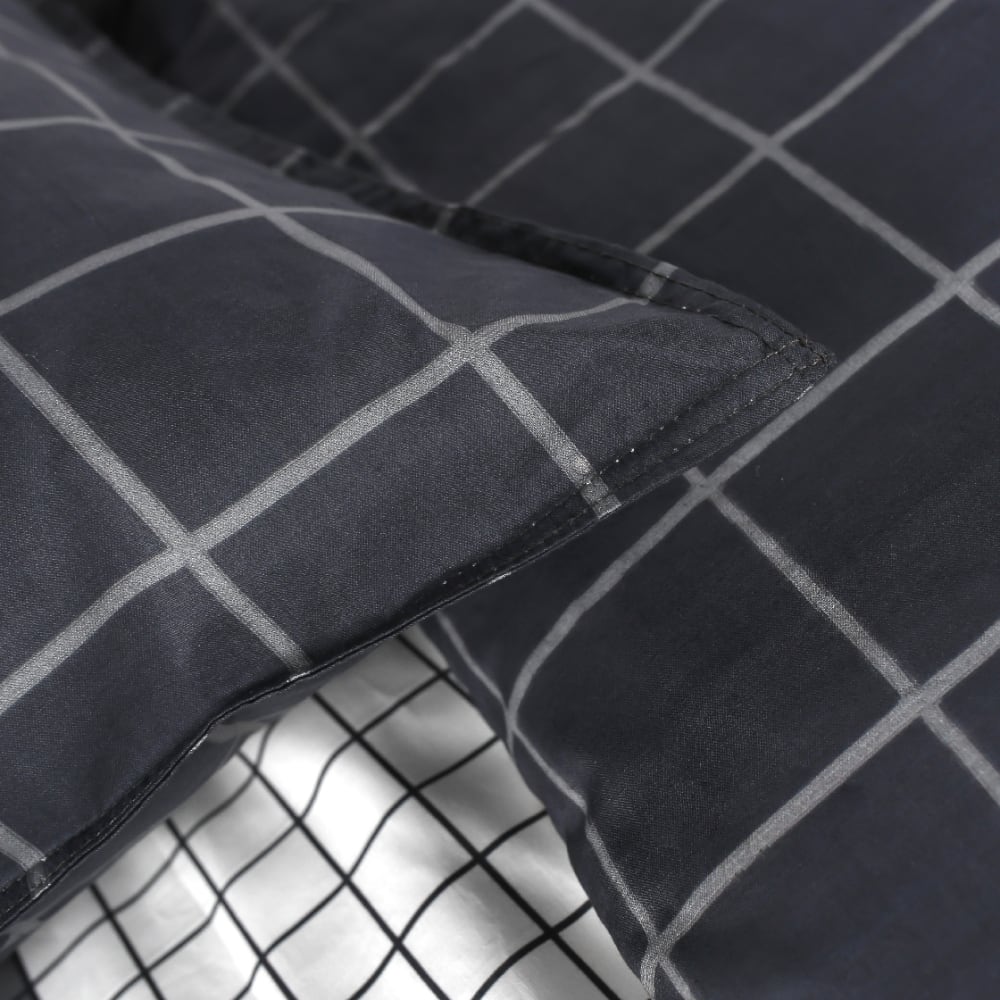 Parure de lit 2 personnes imprimé a carreaux coton 220x240 cm noir - Maisons du Monde
