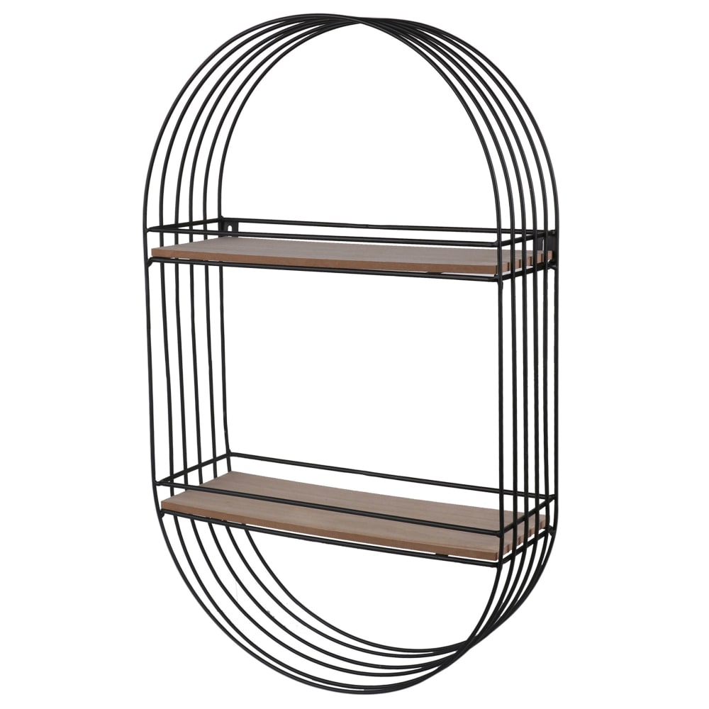 Étagère murale ovale 2 niveaux métal et bois 30,5x10,5x50,5cm