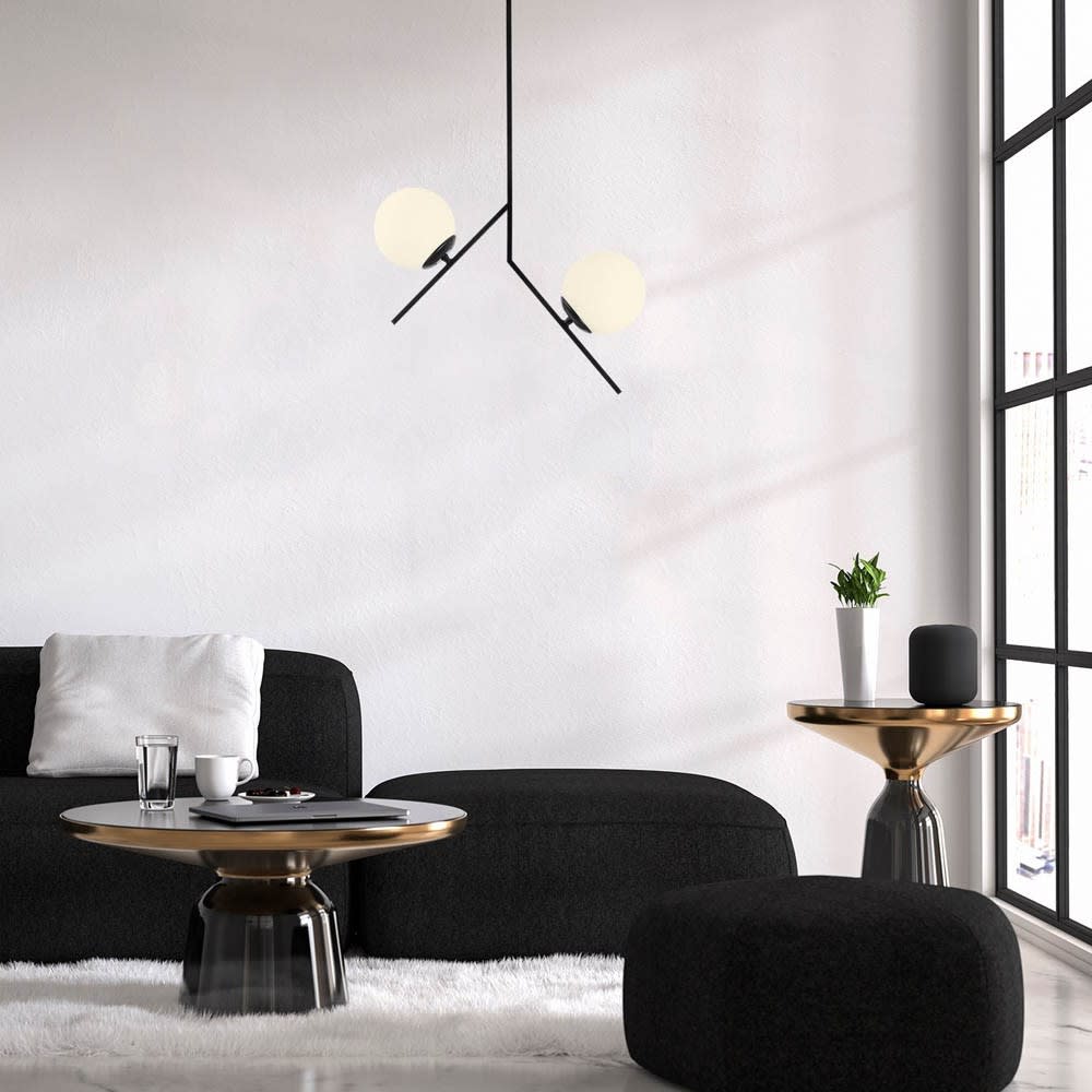 Lámpara de techo negro con tulipas de cristal opal - Maisons du Monde