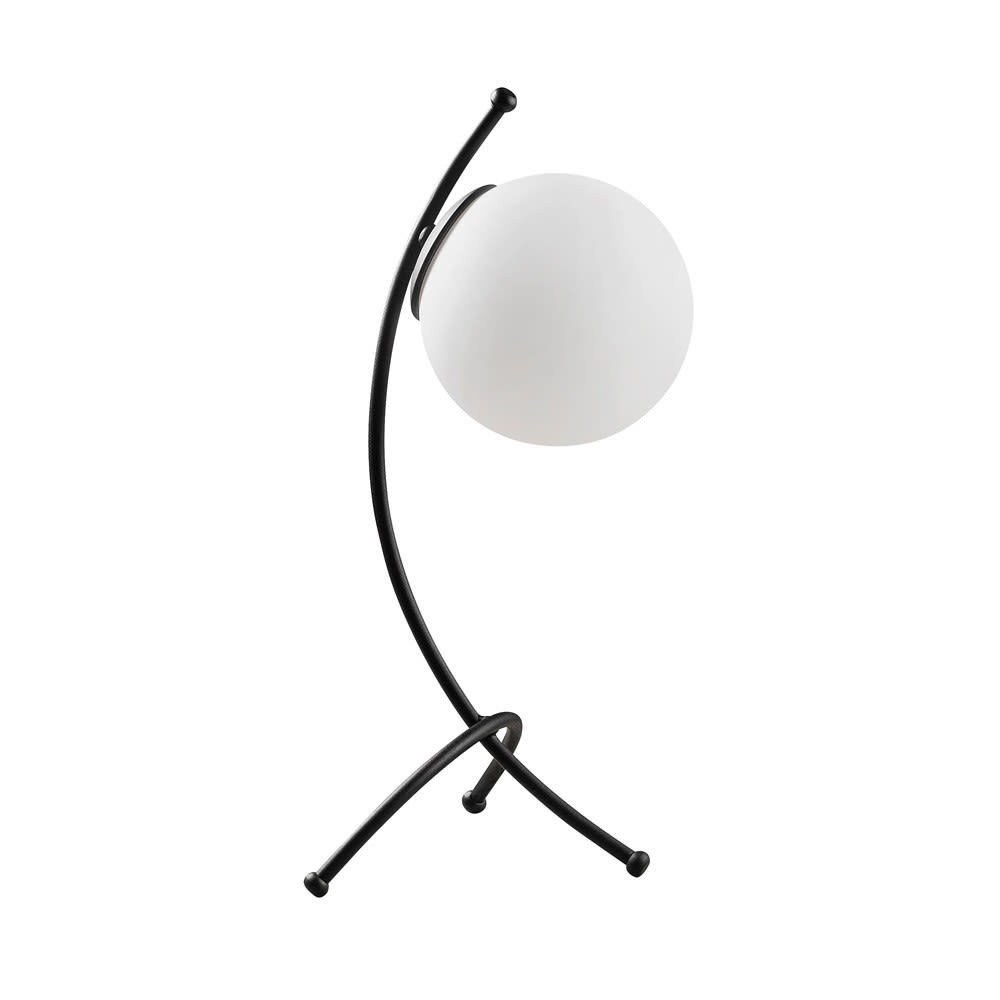 Lámpara de mesa cuvilínea negro y elegante tulipa de cristal