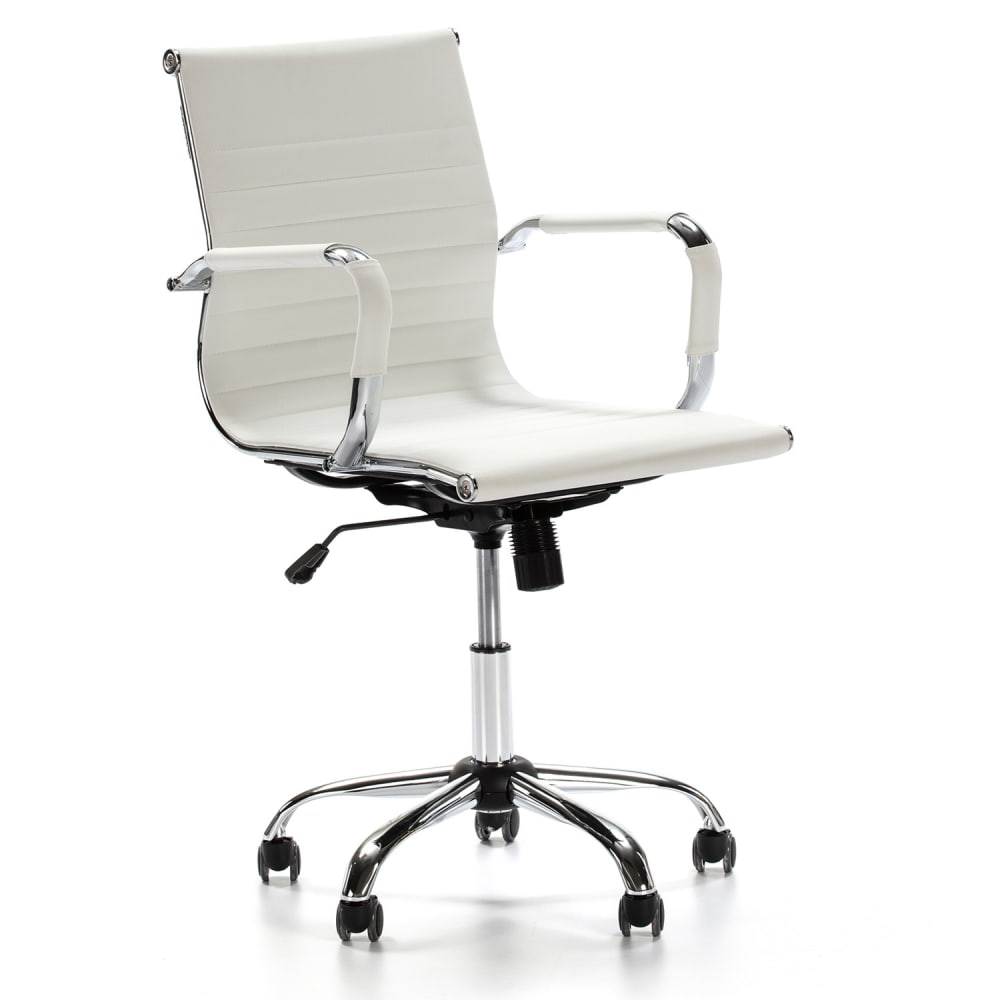 Sillón de oficina reclinable blanco, piel sintética, altura ajustable