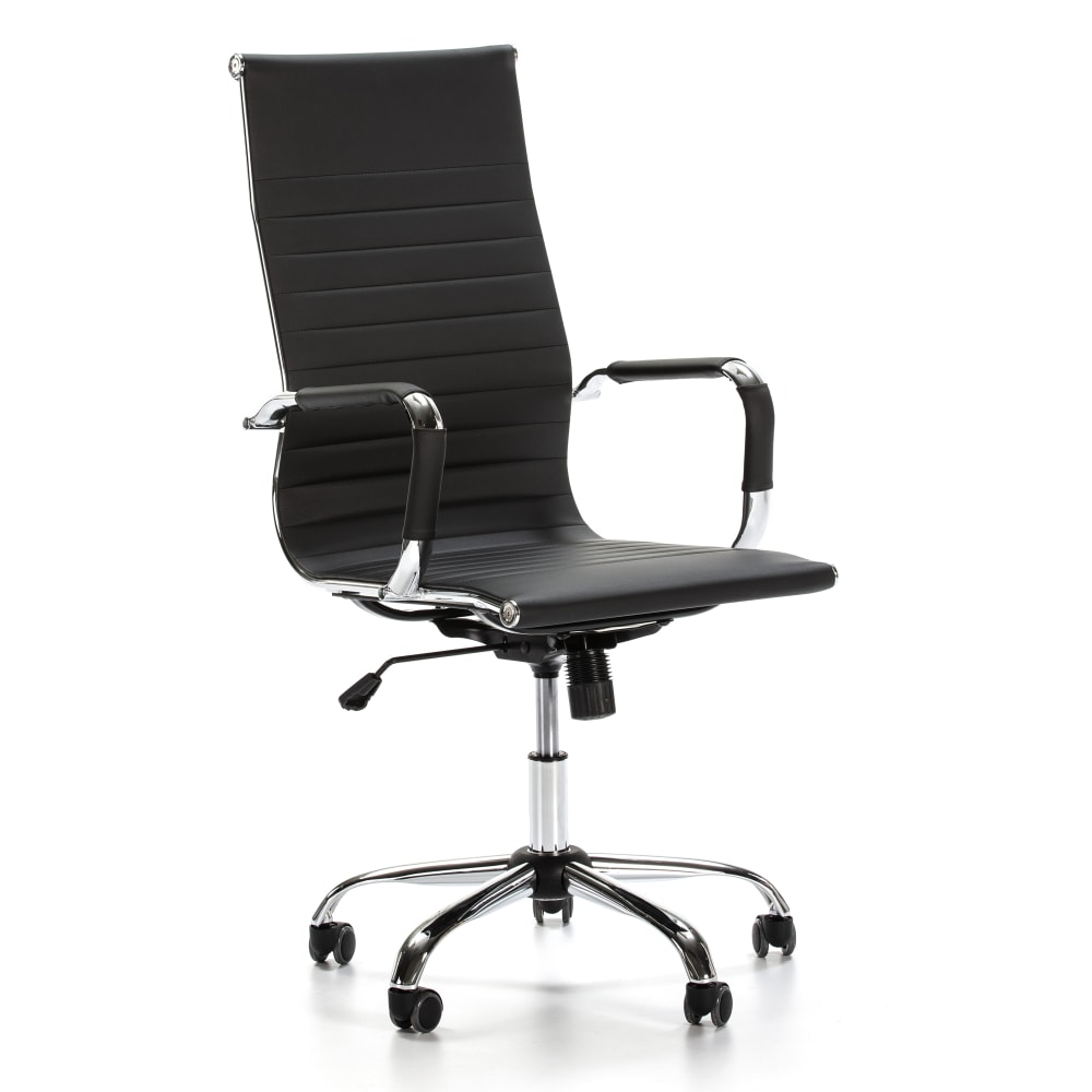 Sillón de oficina reclinable negro, piel sintética, altura ajustable