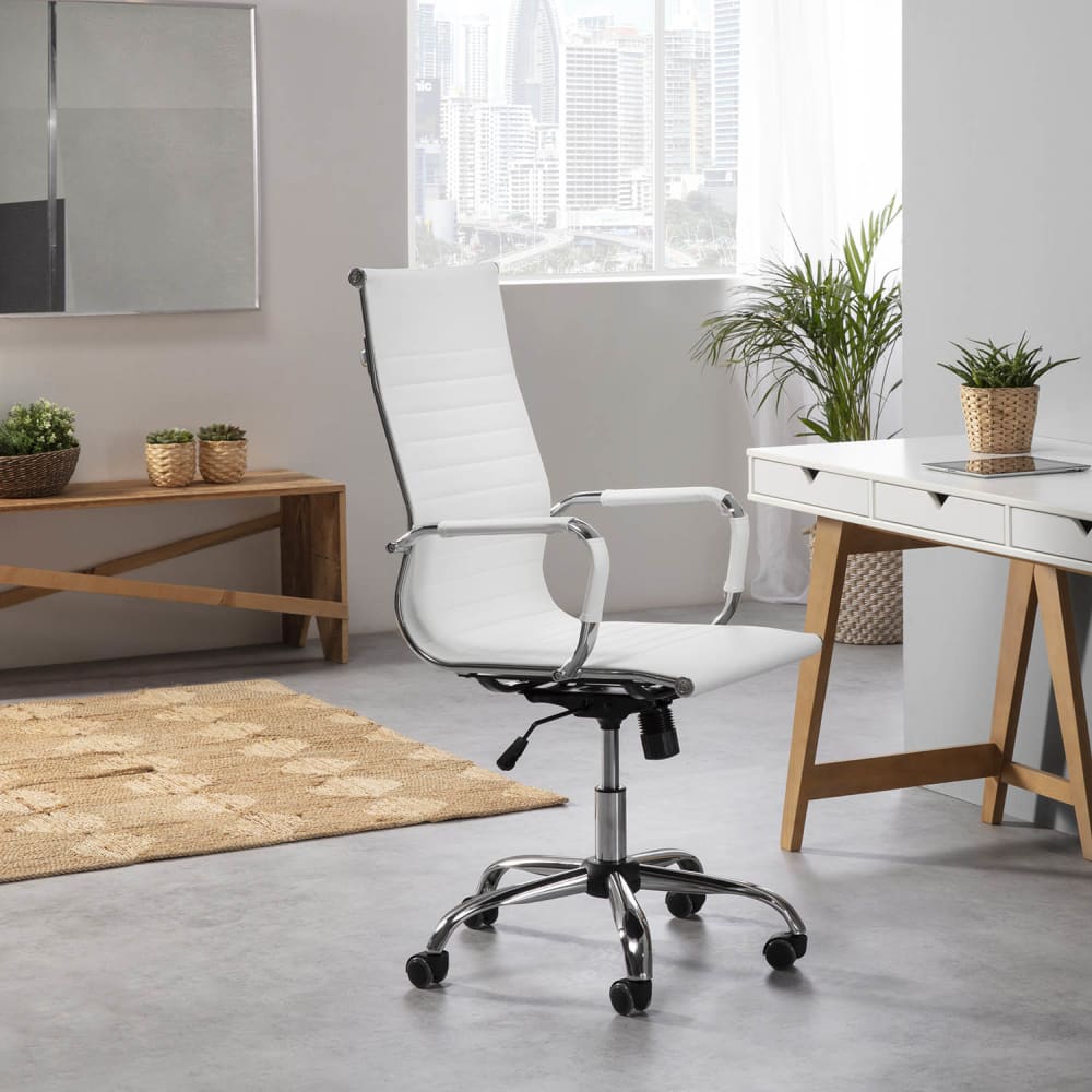 Sillón de oficina reclinable blanco, piel sintética, altura ajustable - Maisons du Monde