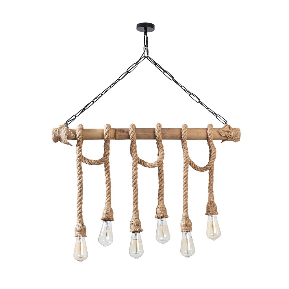 Lámpara de techo rústico de madera con 6 luces