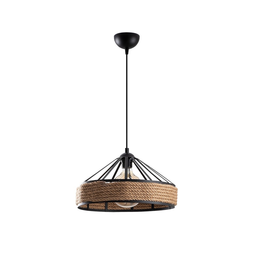 Wonderlamp Hängeleuchte aus schwarzem Metall mit Seil-Lampenschirm style landhaus - Metall