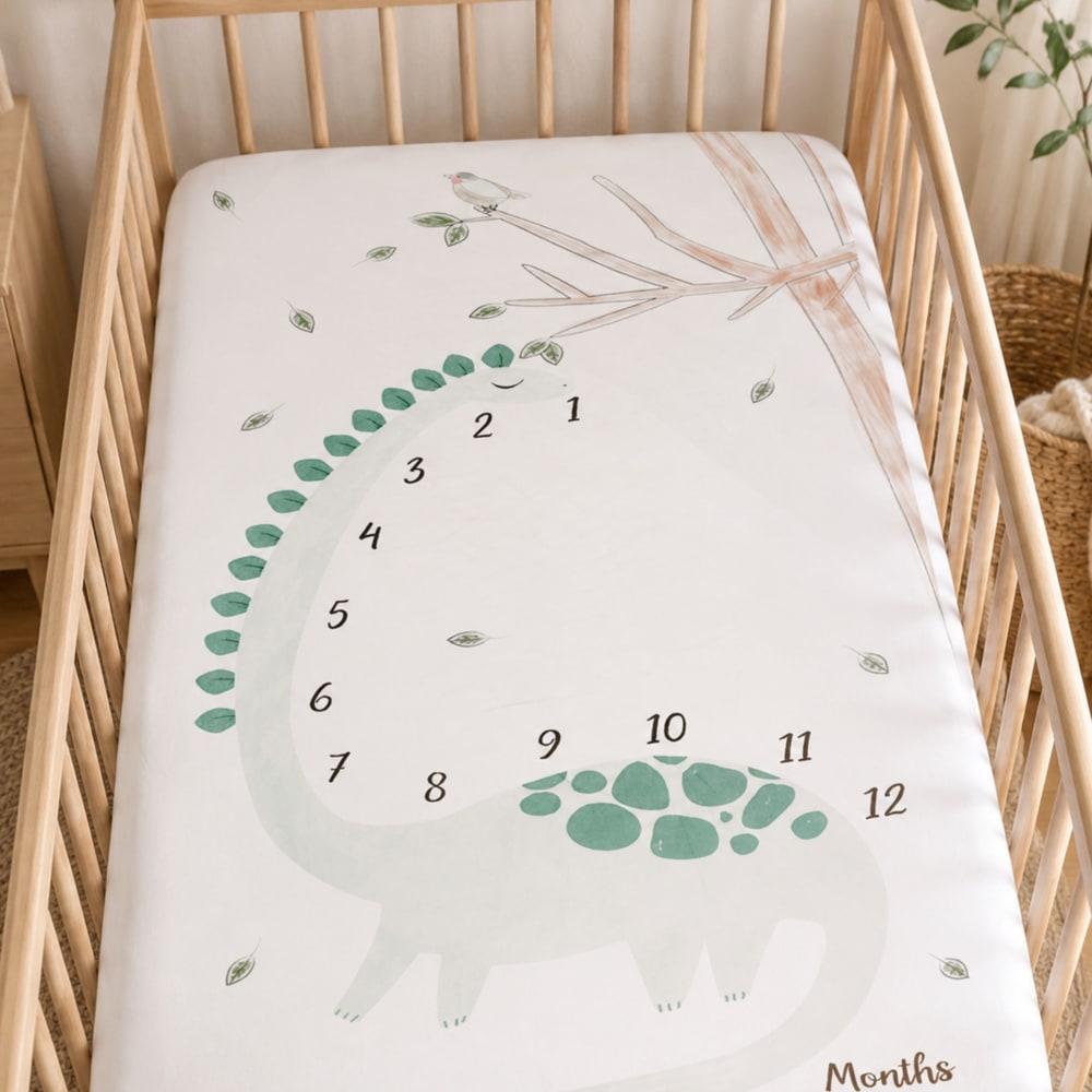 Sábana mensual de algodón cuna bebé 120x60 Dinosaurio - Maisons du Monde