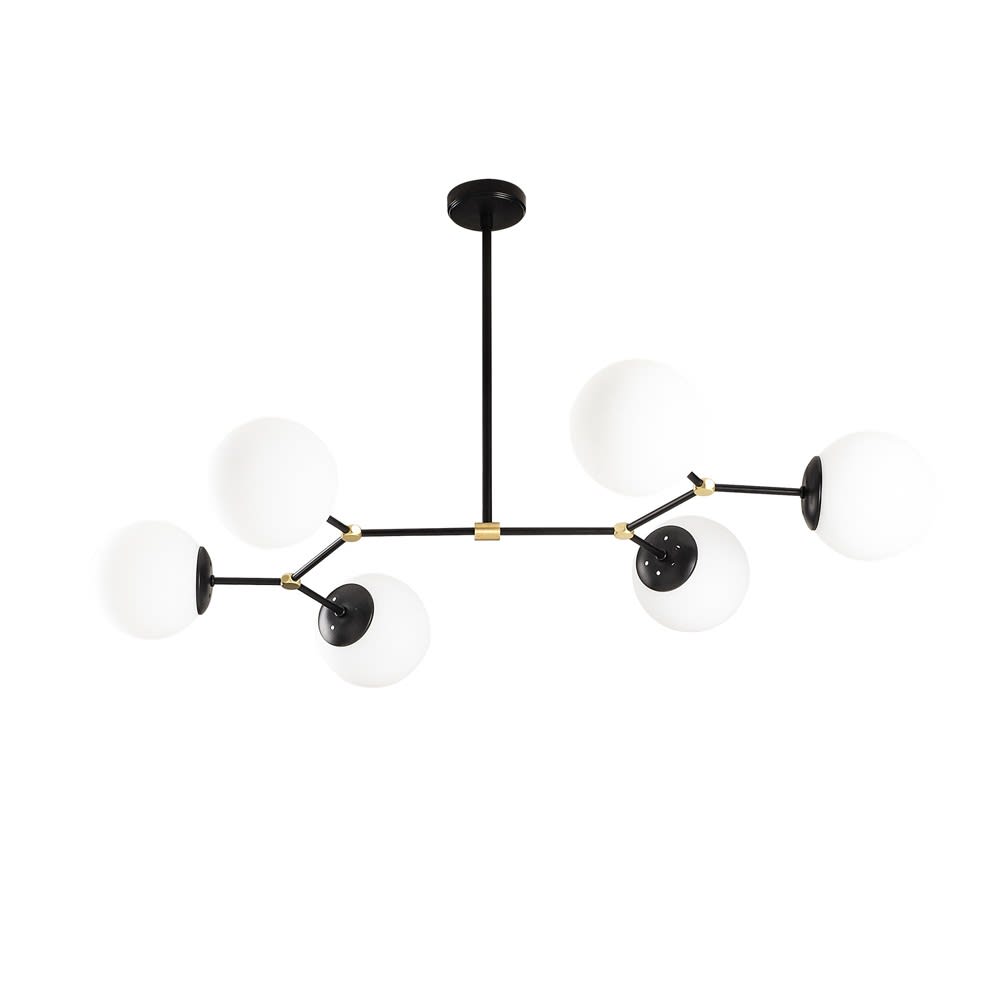 Wonderlamp Hängelampe im Skandinavischen-Stil mit 6 Opalglaskugeln style modern Schwarz Metall